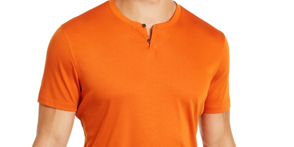 Alfani Men's Soft Touch Stretch Henley  Orange Size XX-Large