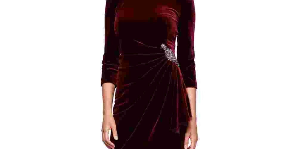 Alex Evenings Women's 3/4 Sleeve Boat Neck Short Sheath Cocktail Dress Red Size 10