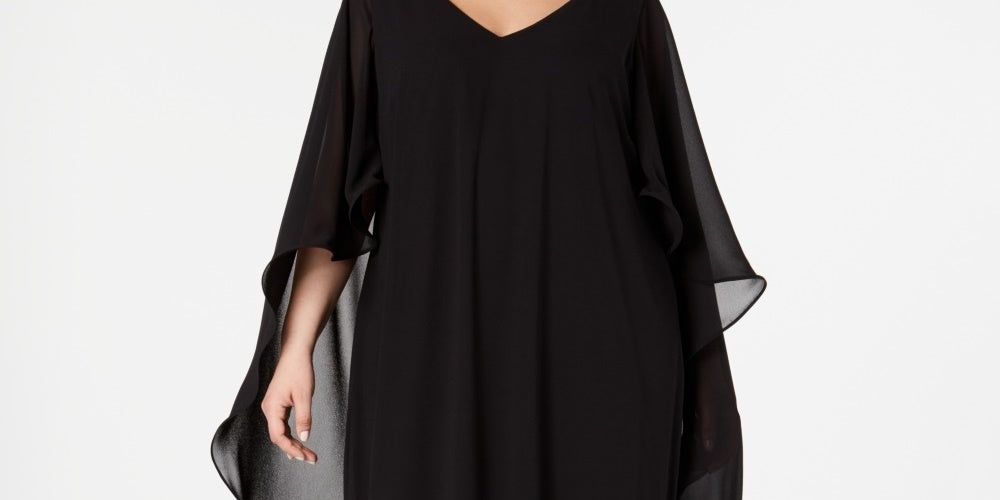 Xscape Women's Cape Overlay Chiffon Gown Black Size 18W