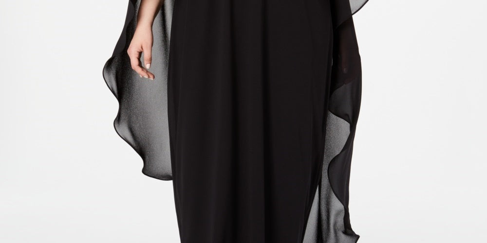 Xscape Women's Cape Overlay Chiffon Gown Black Size 18W