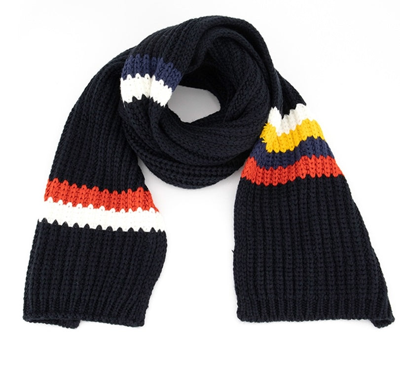 Tommy Hilfiger Men's Chunky-Knit Stripes Scarf Black Size Regular