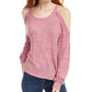 Freshman Junior's Waffle Knit Cold Shoulder Top Red Size Medium