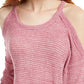Freshman Junior's Waffle Knit Cold Shoulder Top Red Size Medium