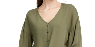 Freshman Junior's Flare Sleeved Tie Waist Blouse Green Size X-Small