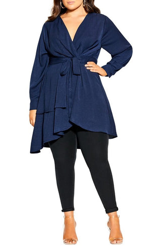 City Chic Women's Trendy Shibara Surplice Wrap Top Blue Size Petite Small