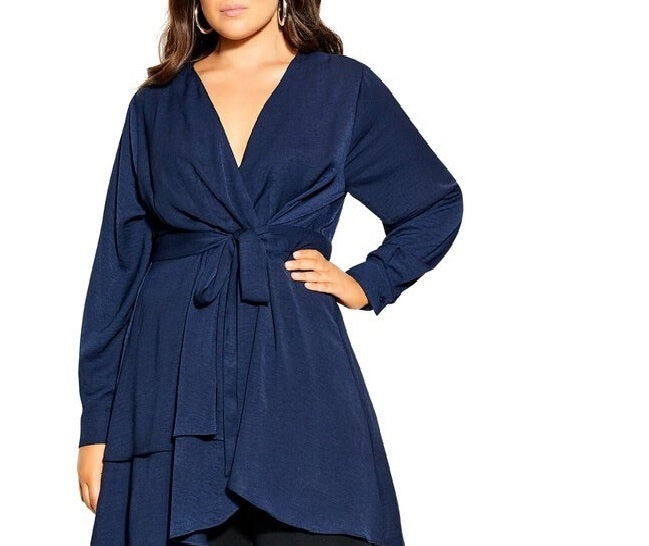 City Chic Women's Trendy Shibara Surplice Wrap Top Blue Size Petite Small