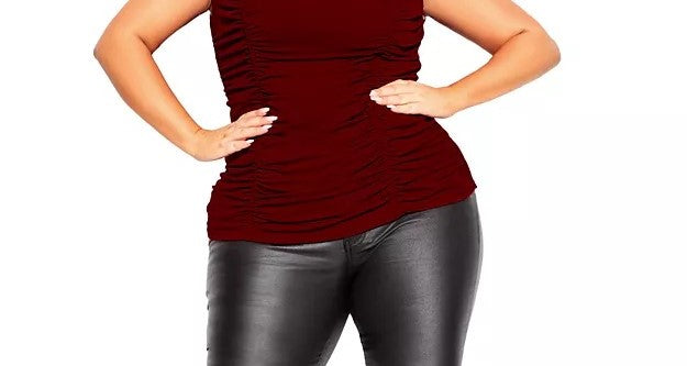 City Chic Women's Trendy Plus Size Ruched Top Red Size Small Petite