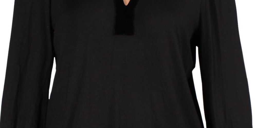 Ralph Lauren Women's Plus Velvet Trim V-Neck Blouse Black Size 1X