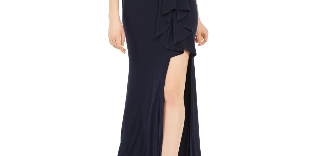 Blondie Nites Junior's One Shoulder Slit Gown Navy Size 3