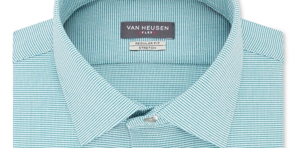 Van Heusen Men's Aqua Collared Work Dress Shirt Turq Aqua Size 15.5X34X35