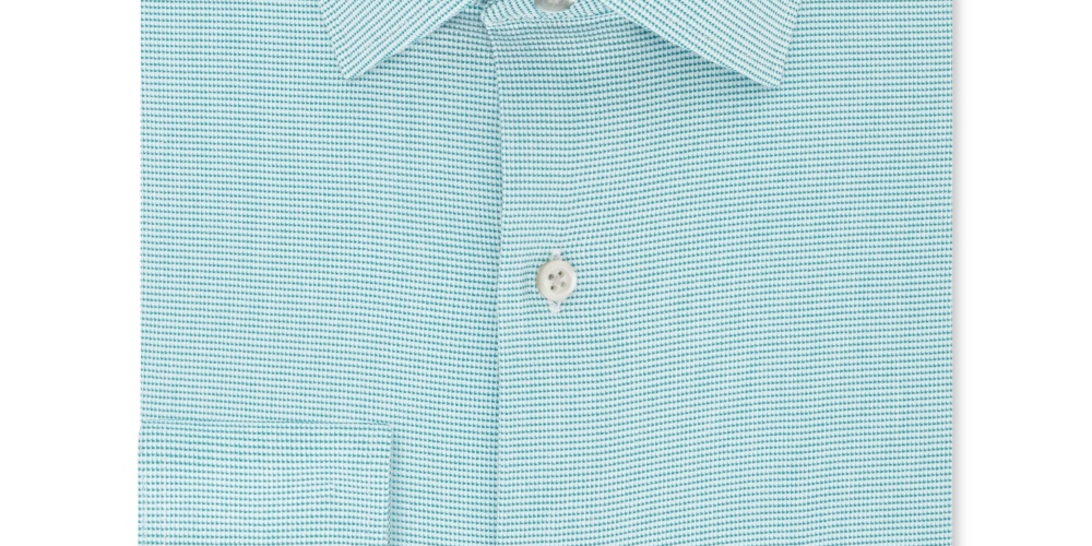 Van Heusen Men's Regular Fit Performance Stretch Wrinkle Free Flex Collar Micro Houndstooth Dress Shirt Blue Size 17.2x36-37