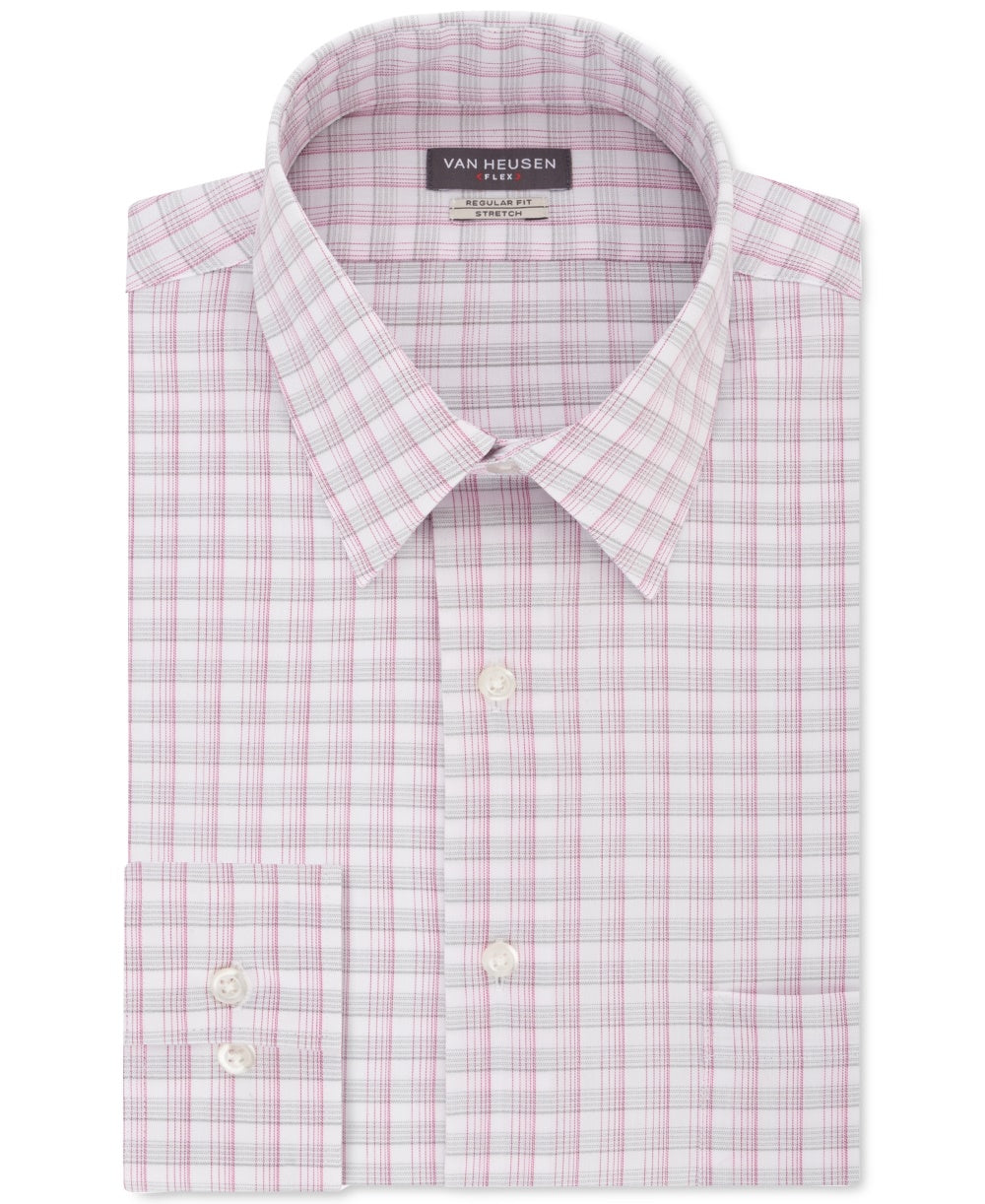 Van Heusen Men's Regular Fit Check Print Button-Down Shirt Gray  Size 16.5X36-37