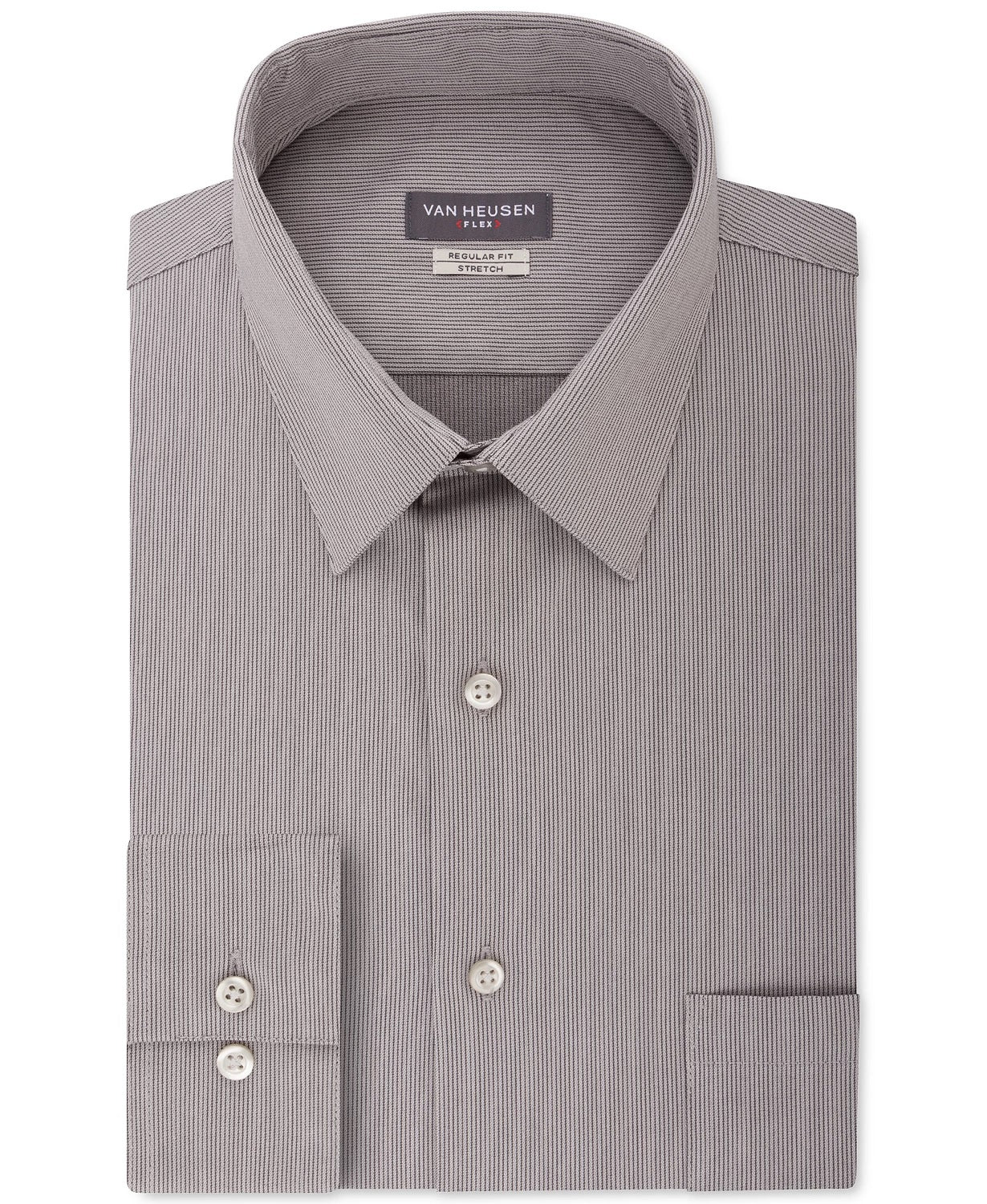 Van Heusen Men's Fit Flex Collar Stripe Dress Shirt Gray Size 18.5X34-35