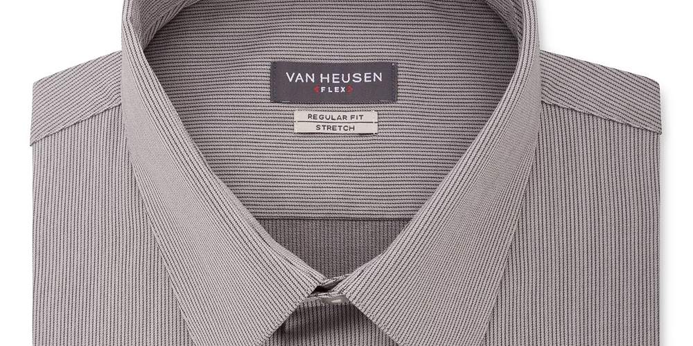 Van Heusen Men's Fit Flex Collar Stripe Dress Shirt Gray Size 18.5X34-35