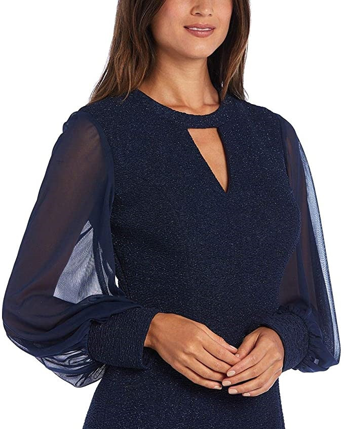 Nightway Women's Long-Sleeve Keyhole Gown Navy Size 12