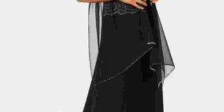 J Kara Women's Beaded Gown & Chiffon Scarf Black Size 12