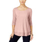 Style & Co Women's Chiffon Hem Three Quarter Sleeves Top Pink Size Medium