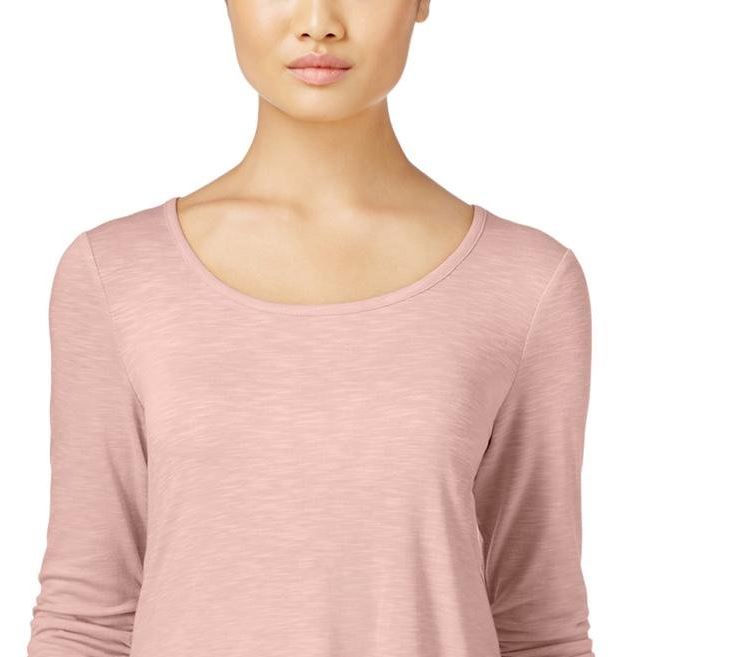 Style & Co Women's Chiffon Hem Three Quarter Sleeves Top Pink Size Medium