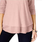 Style & Co Women's Chiffon Hem Three Quarter Sleeves Top Pink Size Medium