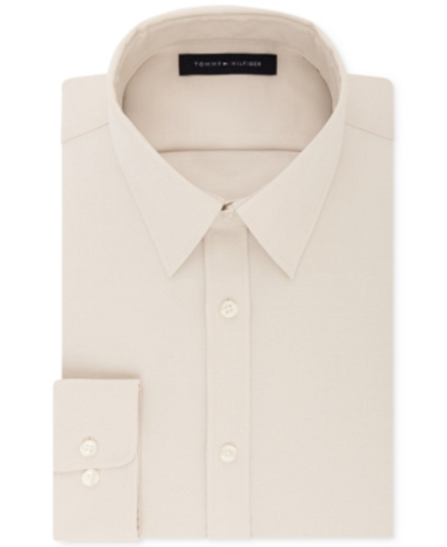 Tommy Hilfiger Men's Athletic Fit Performance Stretch TH Flex Collar Dress Shirt Beige Size 32-33