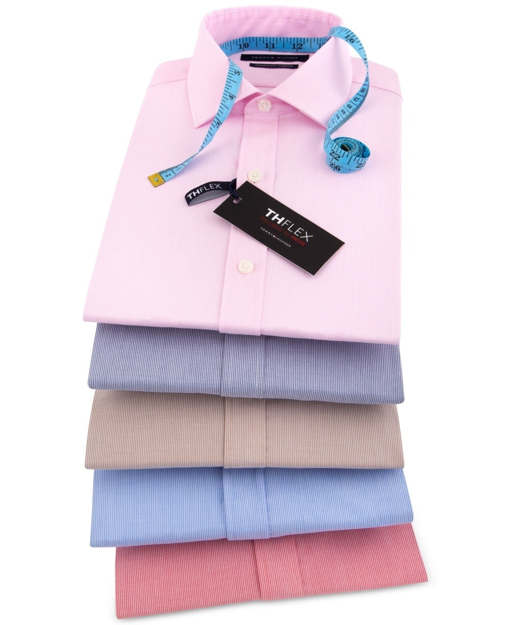 Tommy Hilfiger Men's Stretch Athletic Fit Dress Shirt Pink 16.5x36-37