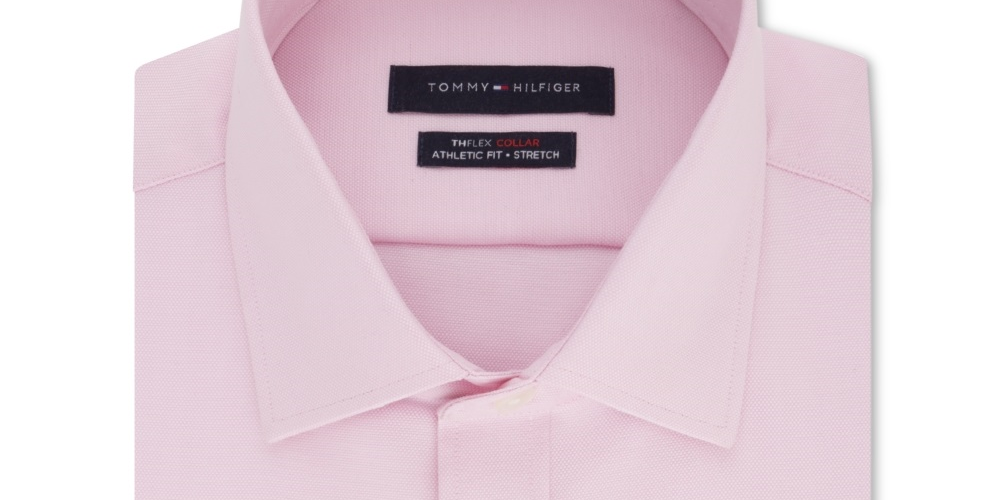 Tommy Hilfiger Men's Athletic Fit Performance Stretch Th Flex Collar Solid Dress Shirt Pink Size 16X34X35
