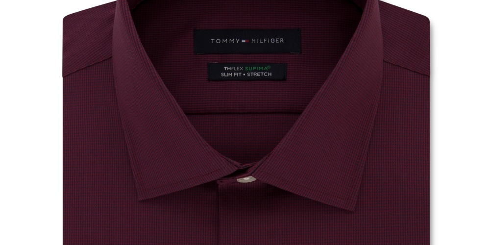 Tommy Hilfiger Men's Slim Fit Non Iron Performance Stretch Check Dress Shirt Red Size 16X32-33