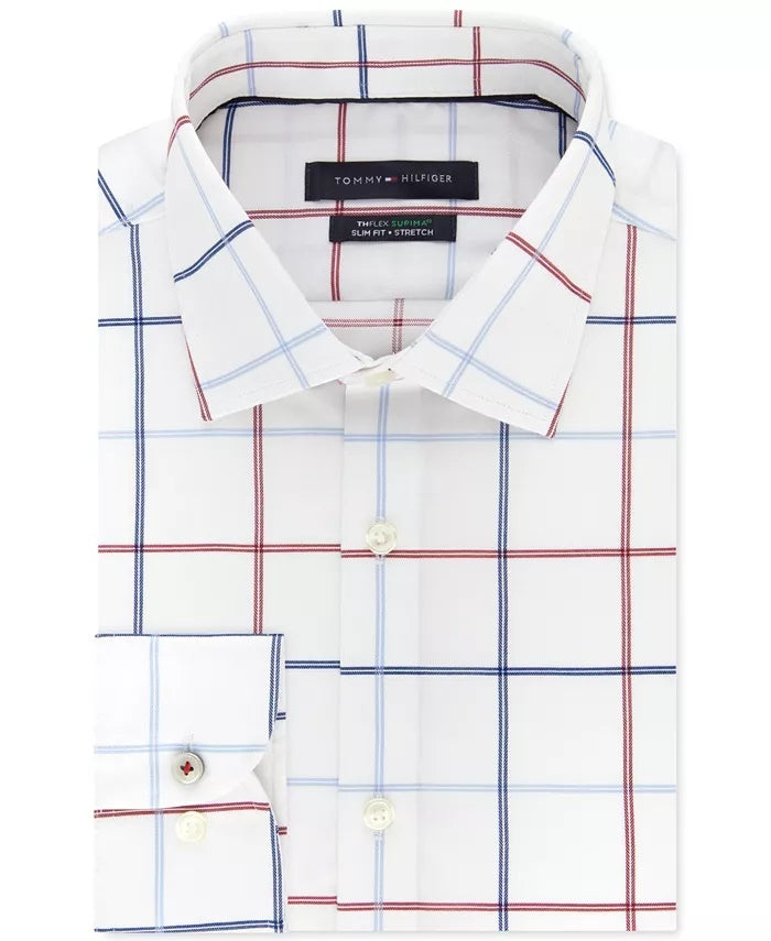 Tommy Hilfiger Men's Slim Fit Check Dress Shirt Red Size 15X34X35