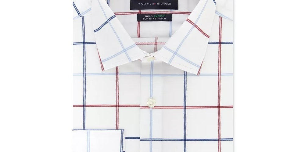 Tommy Hilfiger Men's Slim Fit Check Dress Shirt Red Size 15X34X35