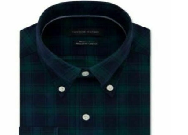 Tommy Hilfiger Men's Collared Dress Shirt Green Size 18X34X35