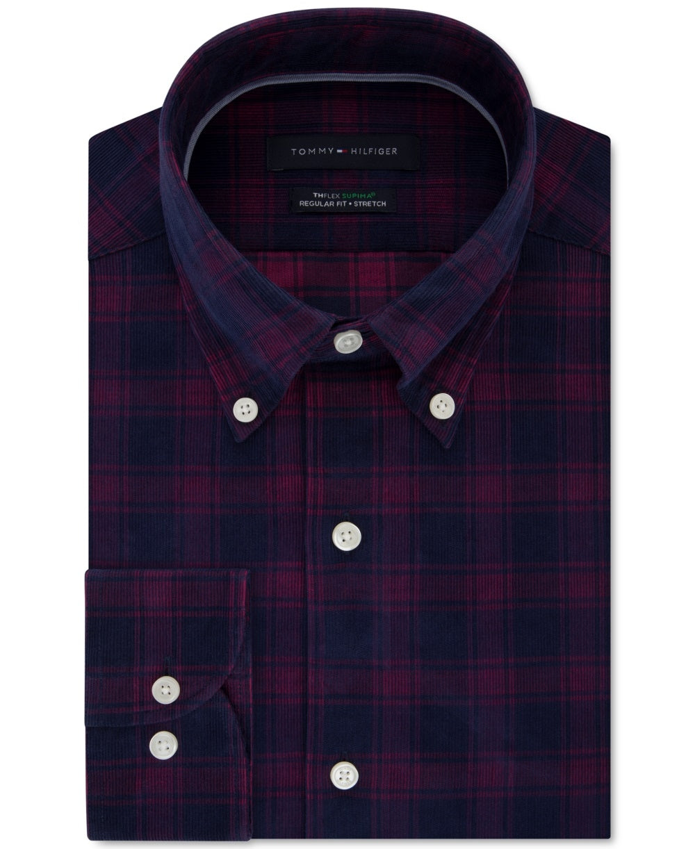 Tommy Hilfiger Men's Classic Fit Check Dress Shirt Red Size 17X34-35