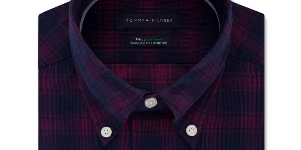 Tommy Hilfiger Men's Classic Fit Check Dress Shirt Red Size 17X34-35