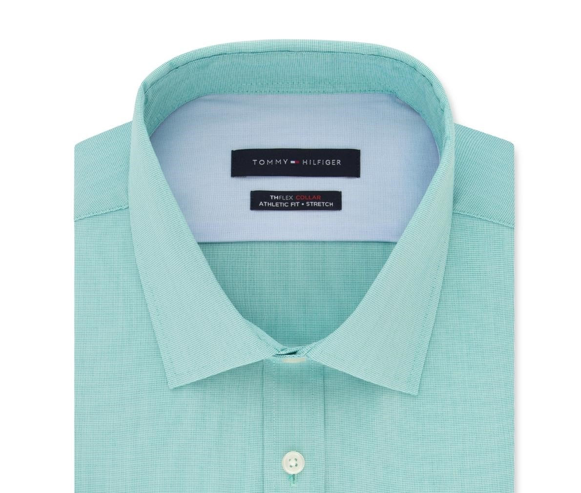 Tommy Hilfiger Men's Turquoise Collared Classic Fit Cotton Dress Shirt Green Size 16X34-35
