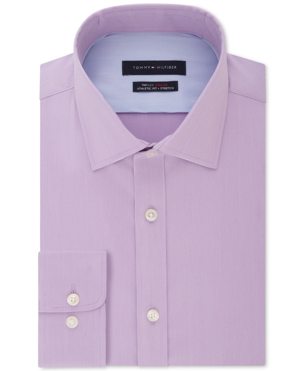 Tommy Hilfiger Men's Fitted Thflex Performance Stretch Solid Dress Shirt  Purple Size 15.5X34-35