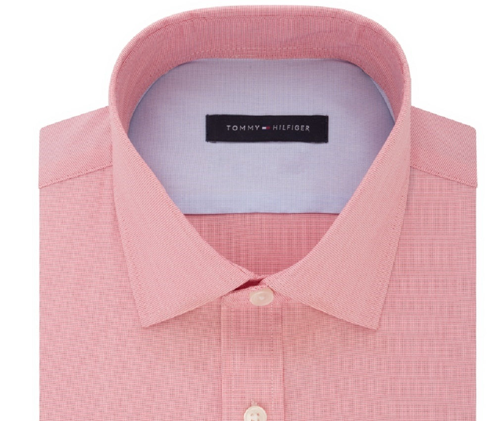 Tommy Hilfiger Men's Athletic-Fit Moisture-Wicking Flex Performance Dress Shirt Red Size 17X32-33