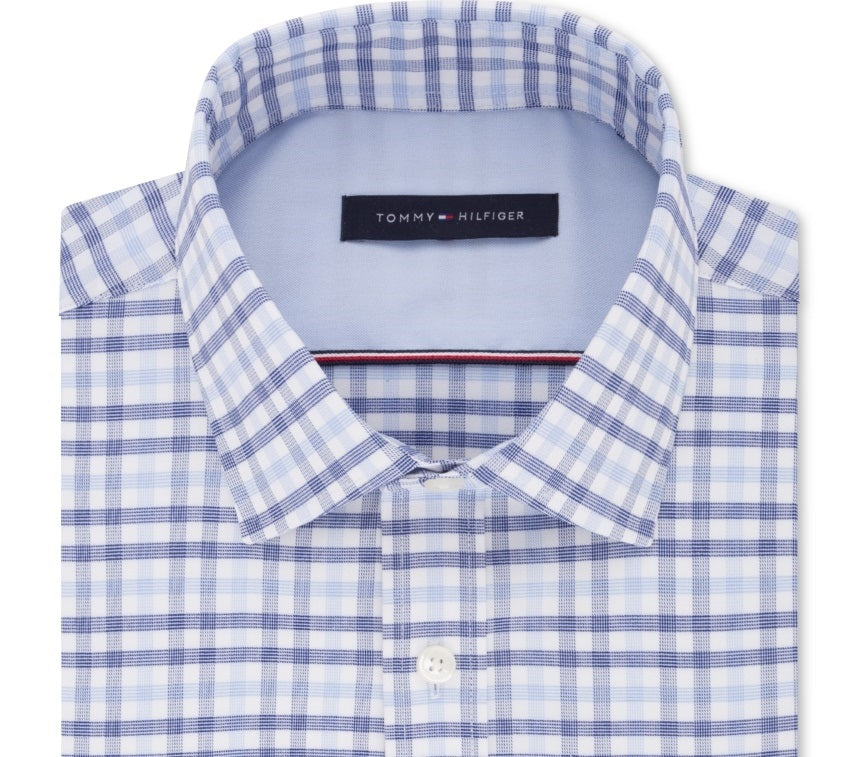 Tommy Hilfiger Men's Fitted Performance Stretch Dress Shirt Blue Size 17.5X36X37
