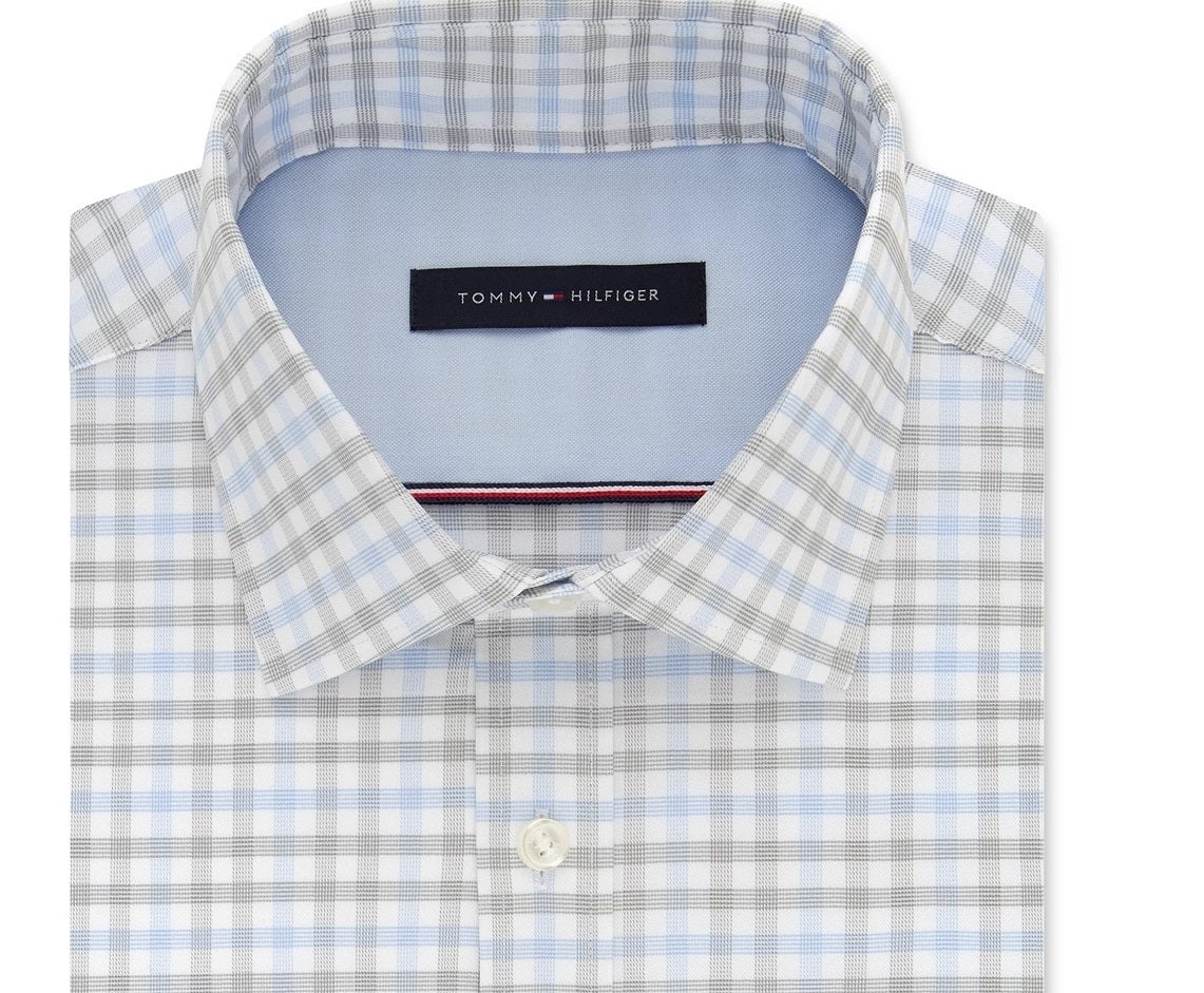 Tommy Hilfiger Men's Slim-Fit Check Dress Shirt Bright Green Size 16.5X34-35