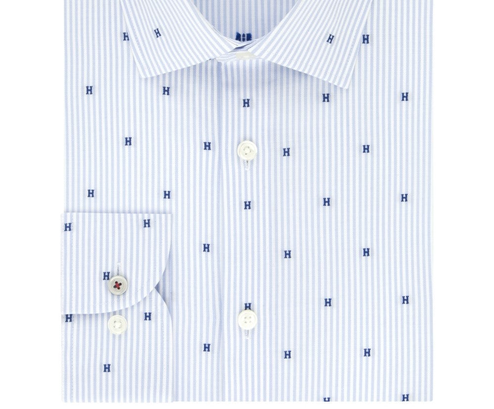 Tommy Hilfiger Men's Slim-Fit Performance Stretch Dot-Print Dress Shirt Blue Size 17x32-33