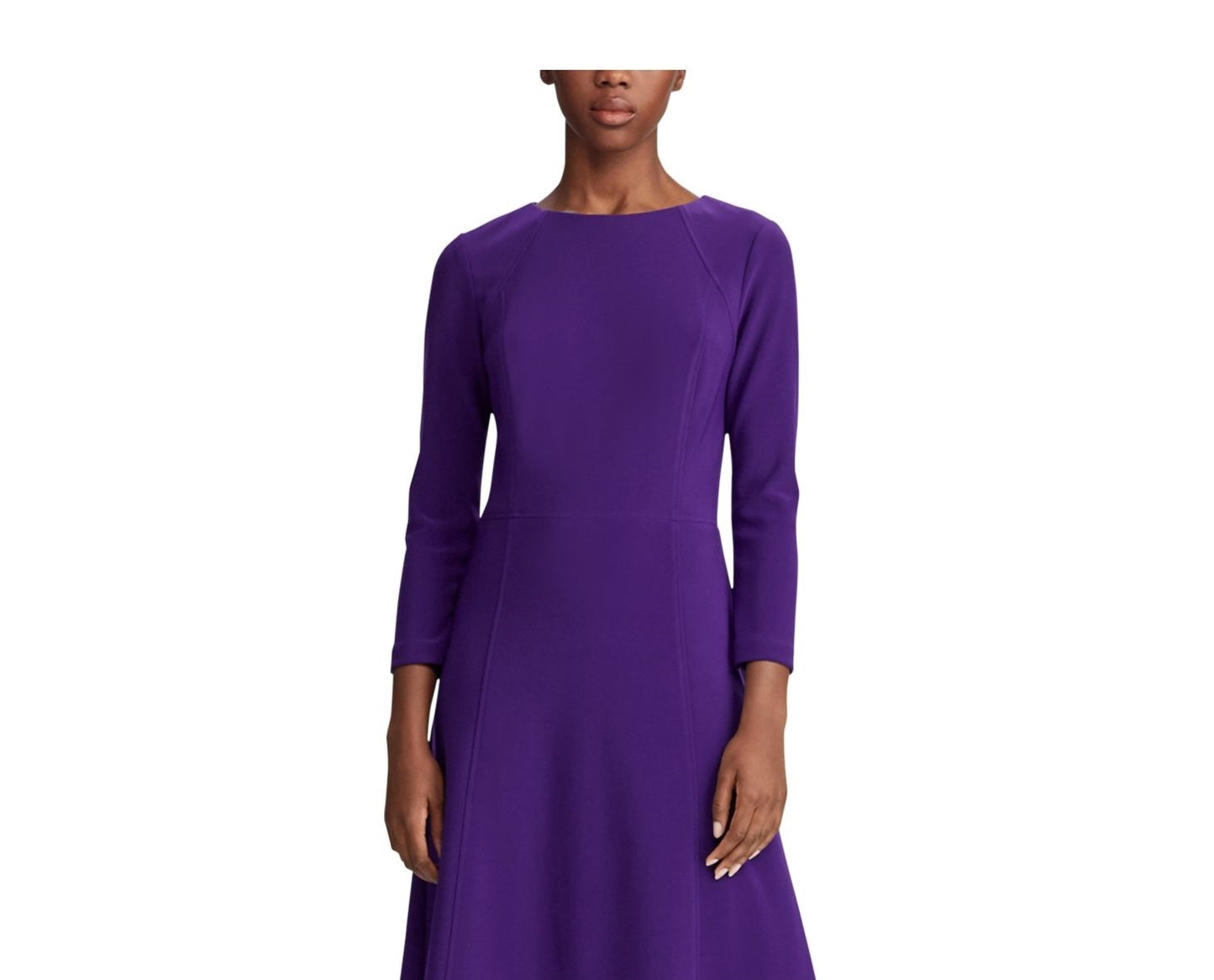Ralph Lauren Women's Jewel Neck Above The Knee Fit + Flare Party Dress Purple Size 4