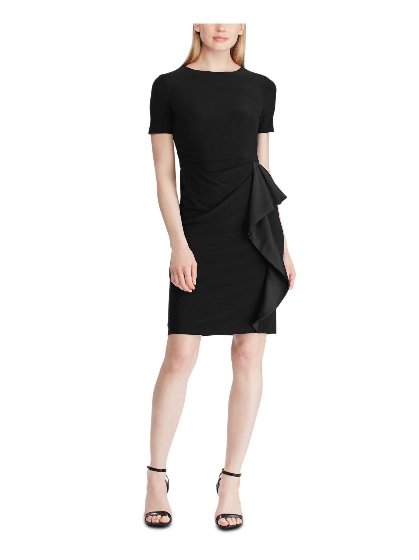 Ralph Lauren Women's Short Sleeve Jewel Neck Above The Knee Shift Dress Black Size 16