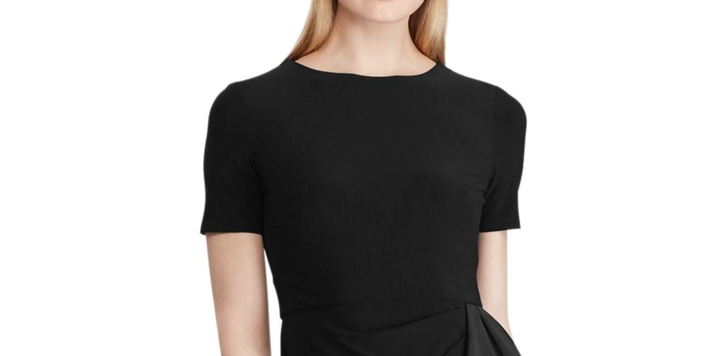 Ralph Lauren Women's Short Sleeve Jewel Neck Above The Knee Shift Dress Black Size 16