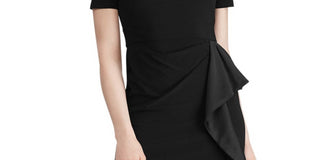 Ralph Lauren Women's Short Sleeve Jewel Neck Above The Knee Shift Dress Black Size 16