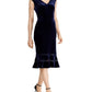 Ralph Lauren Women's Fluted Lace Inset Velvet Dress Navy Size 16