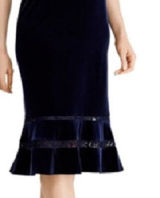 Ralph Lauren Women's Fluted Lace Inset Velvet Dress Navy Size 16