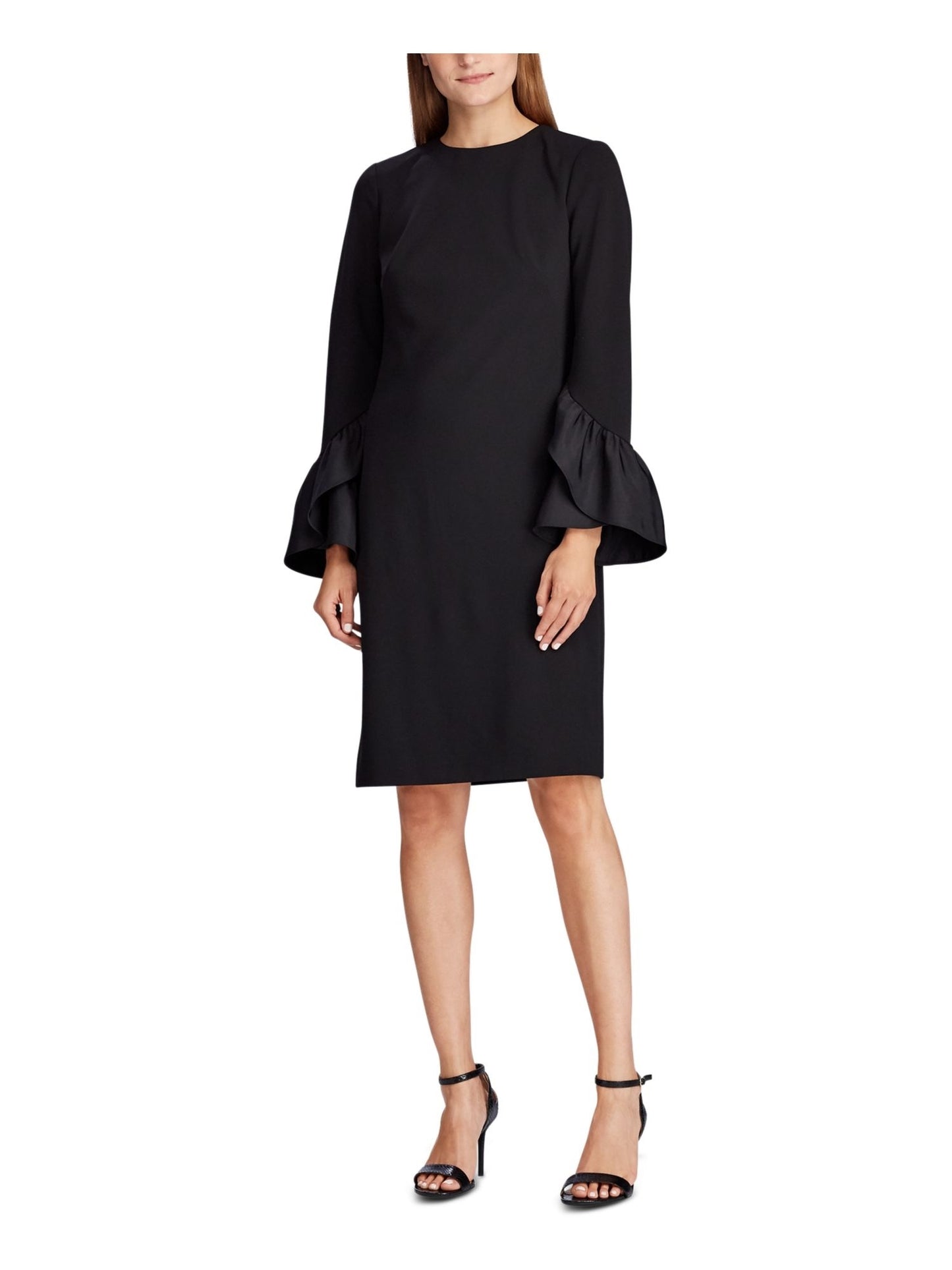 Ralph Lauren Women's Black Belted Bell Sleeve Jewel Neck Above The Knee Dress Black Size 6