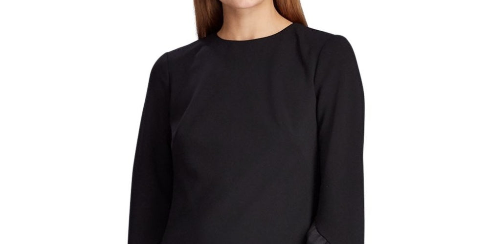 Ralph Lauren Women's Black Belted Bell Sleeve Jewel Neck Above The Knee Dress Black Size 6