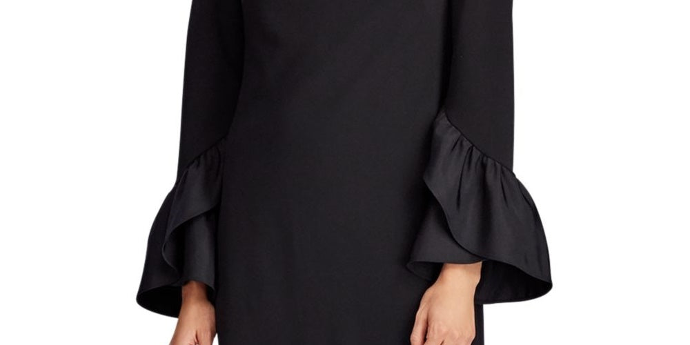 Ralph Lauren Women's Black Belted Bell Sleeve Jewel Neck Above The Knee Dress Black Size 6