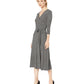 Ralph Lauren Women's Black Tie Herringbone 3/4 Sleeve V Neck MIDI Faux Wrap Party Dress Black Size 6
