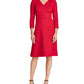 Ralph Lauren Women's Zippered 3/4 Sleeve V Neck Above The Knee Fit + Flare Party Dress  Red Size 8