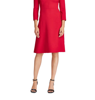 Ralph Lauren Women's Zippered 3/4 Sleeve V Neck Above The Knee Fit + Flare Party Dress  Red Size 8